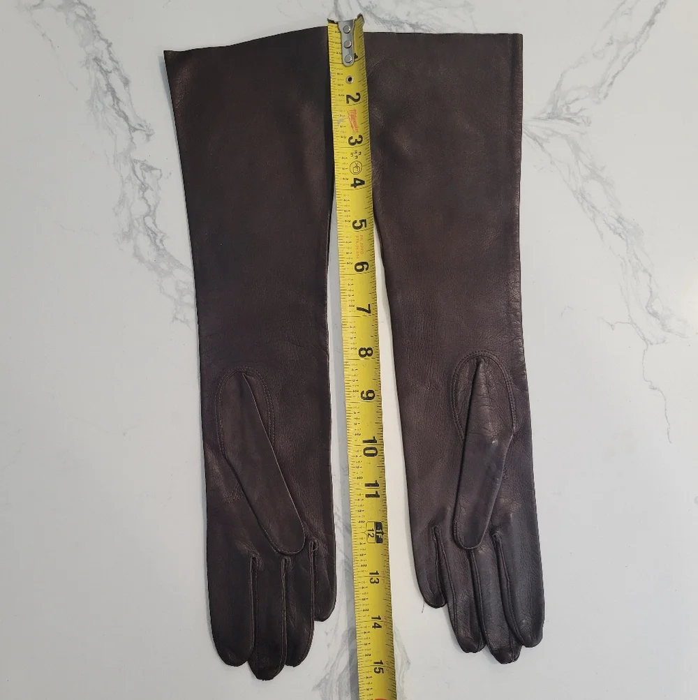 Vintage Fownes Chocolate Brown  Long Leather Gloves Made In Italy Size 6.5